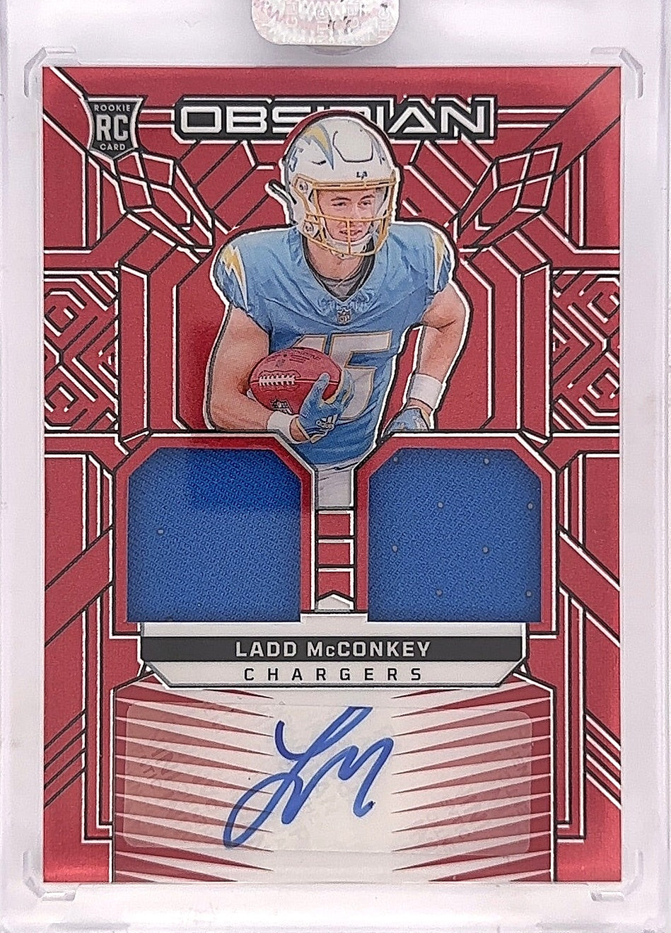Ladd McConkey Obsidian Rookie Patch Auto /75 — front