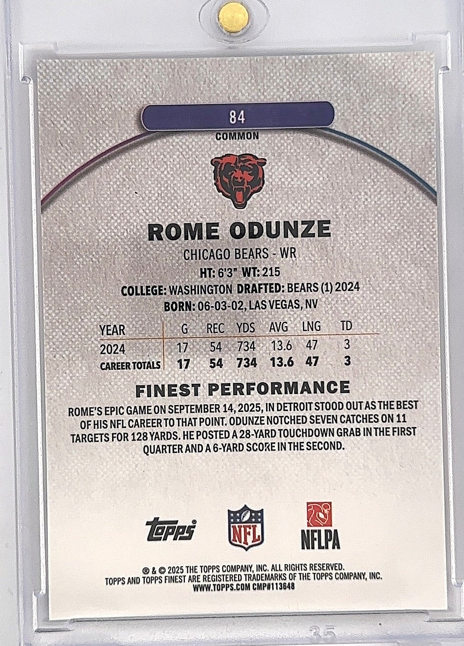 2025 Topps Finest Rome Odunze [Orange Geomertric] #84 — back
