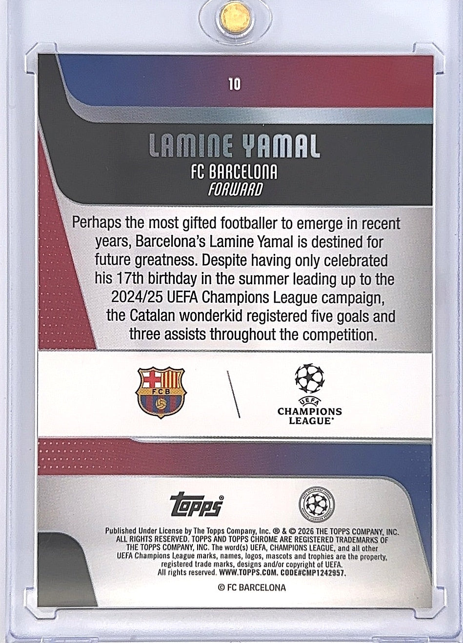 Lamine Yamal #10 Topps Chrome — back