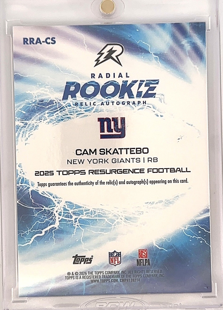 2025 Topps Resurgence Radial Rookie Auto Relic Cam Skattebo [Gold] #RRA-CS — back