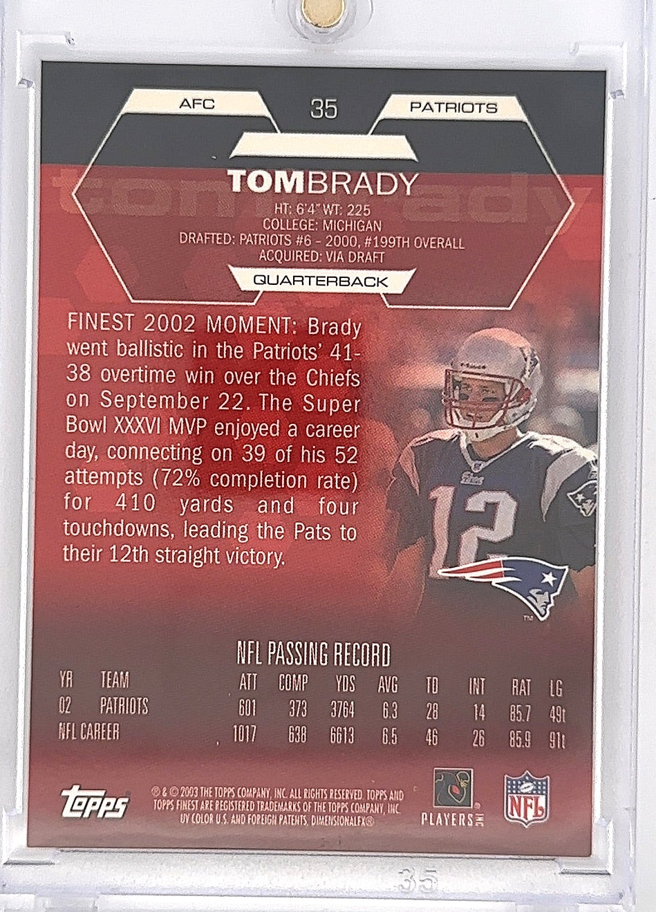 2003 Topps Finest Tom Brady #35 — back