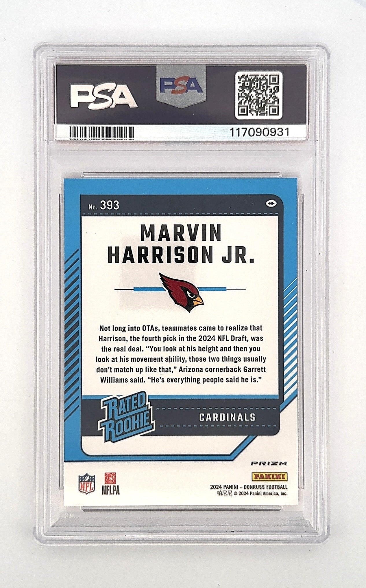 2024 Panini Donruss Marvin Harrison Jr. [Red Pandora Optic] #393 PSA 10 — back