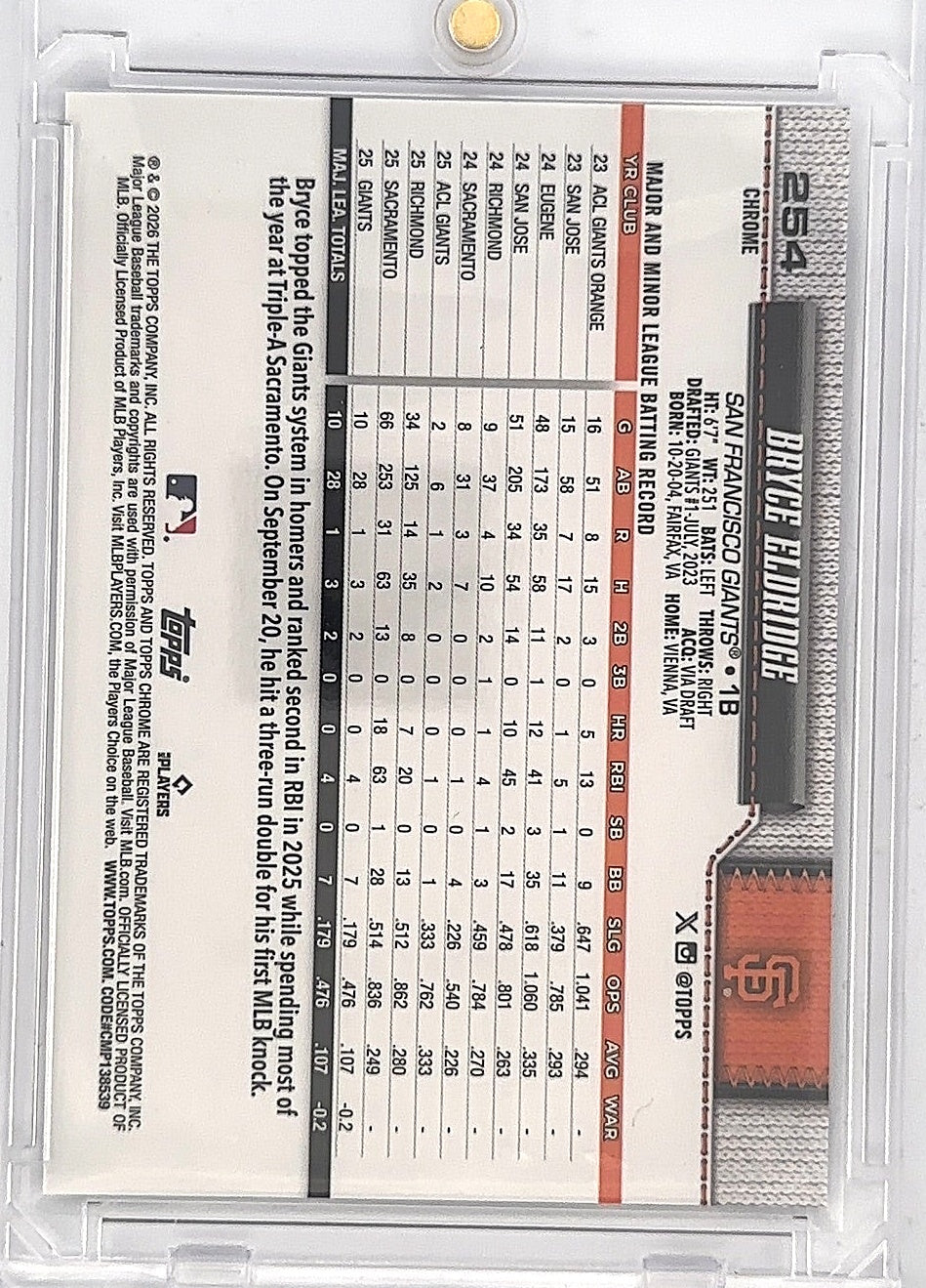2026 Topps Chrome Bryce Eldridge [Purple X-Fractor] #254 — back