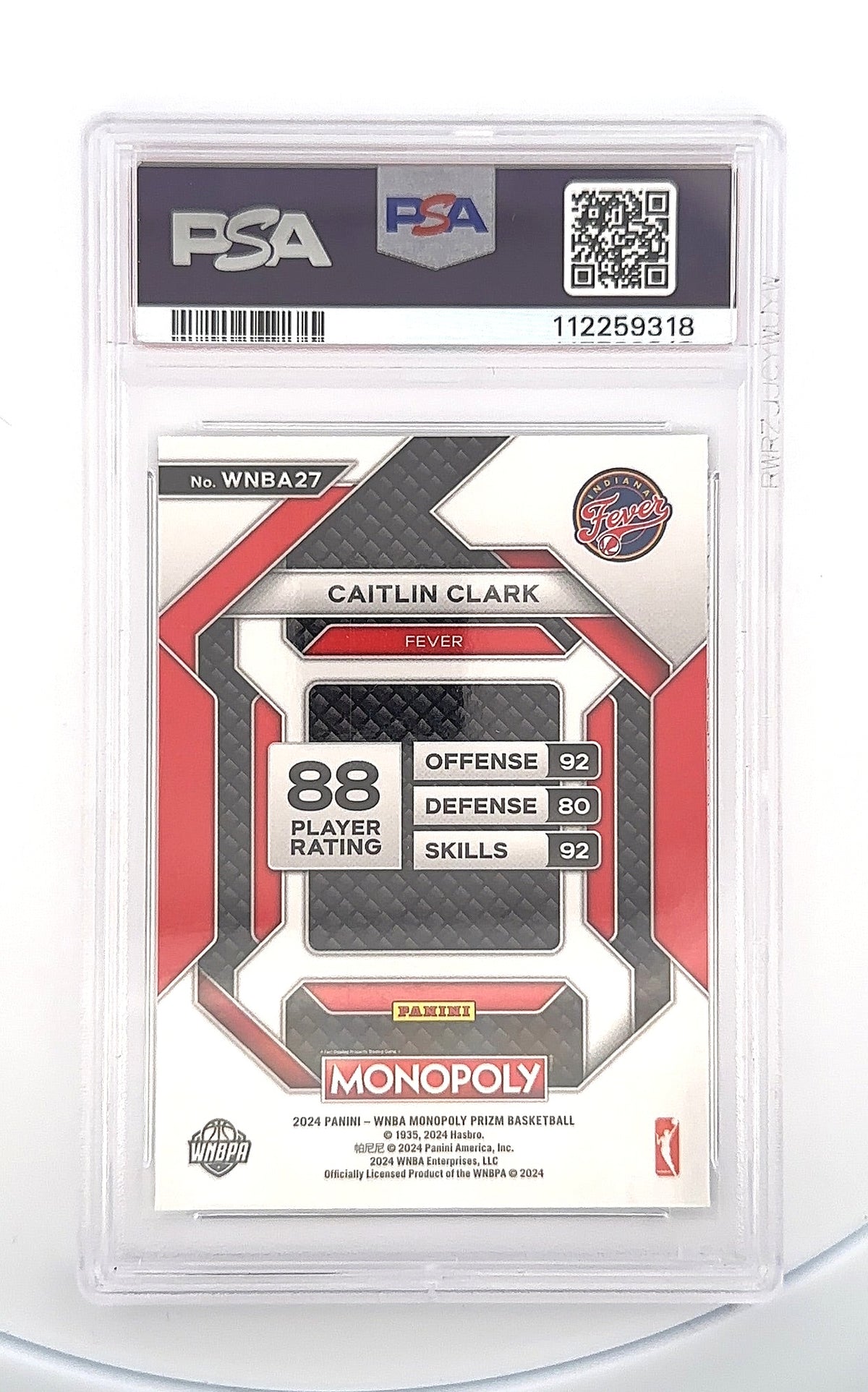 2024 Panini Prizm Monopoly WNBA Insert Caitlin Clark #WNBA27 PSA 10 — back