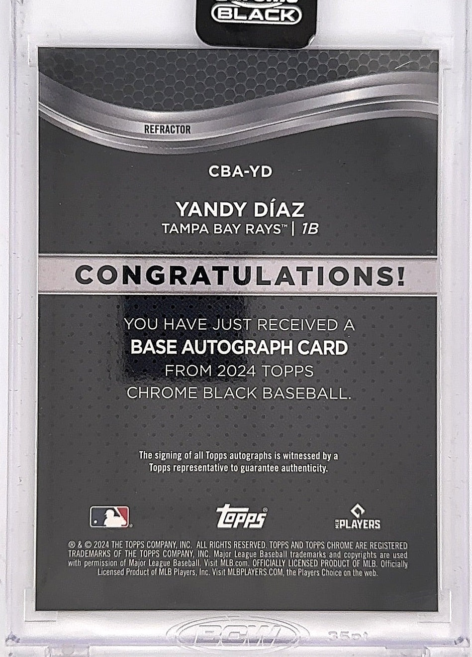 2024 Topps Chrome Black Autograph Yandy Diaz [Refractor] #CBA-YD — back