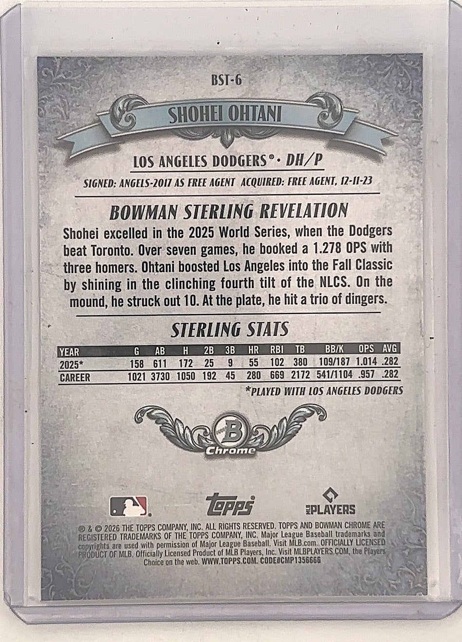 2026 Bowman Sterling Shohei Ohtani [Purple Mojo] #BST-6 — back