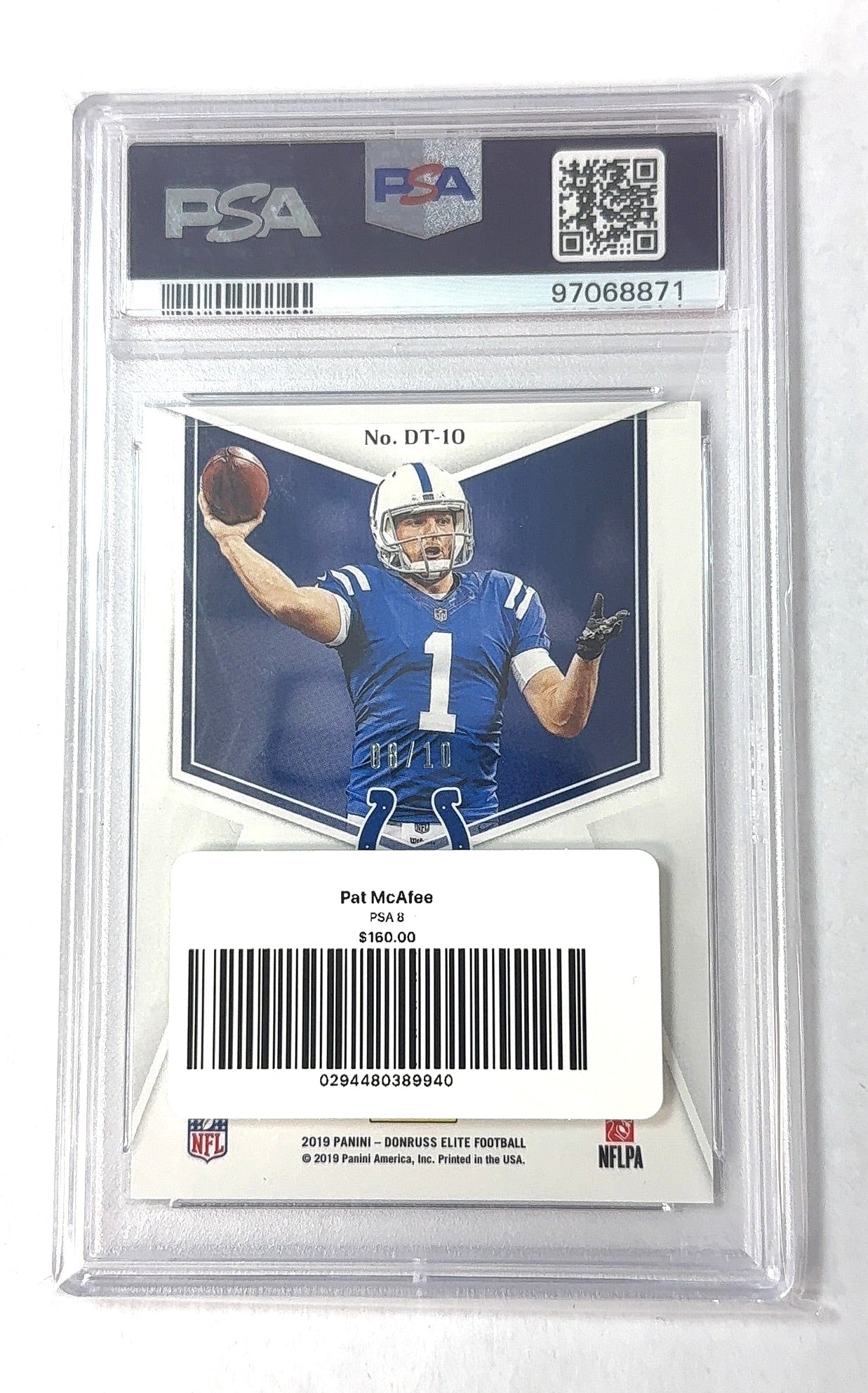 2019 Panini Donruss Elite Dual Threats Pat McAfee [Blue] #DT-10 PSA 8 — back