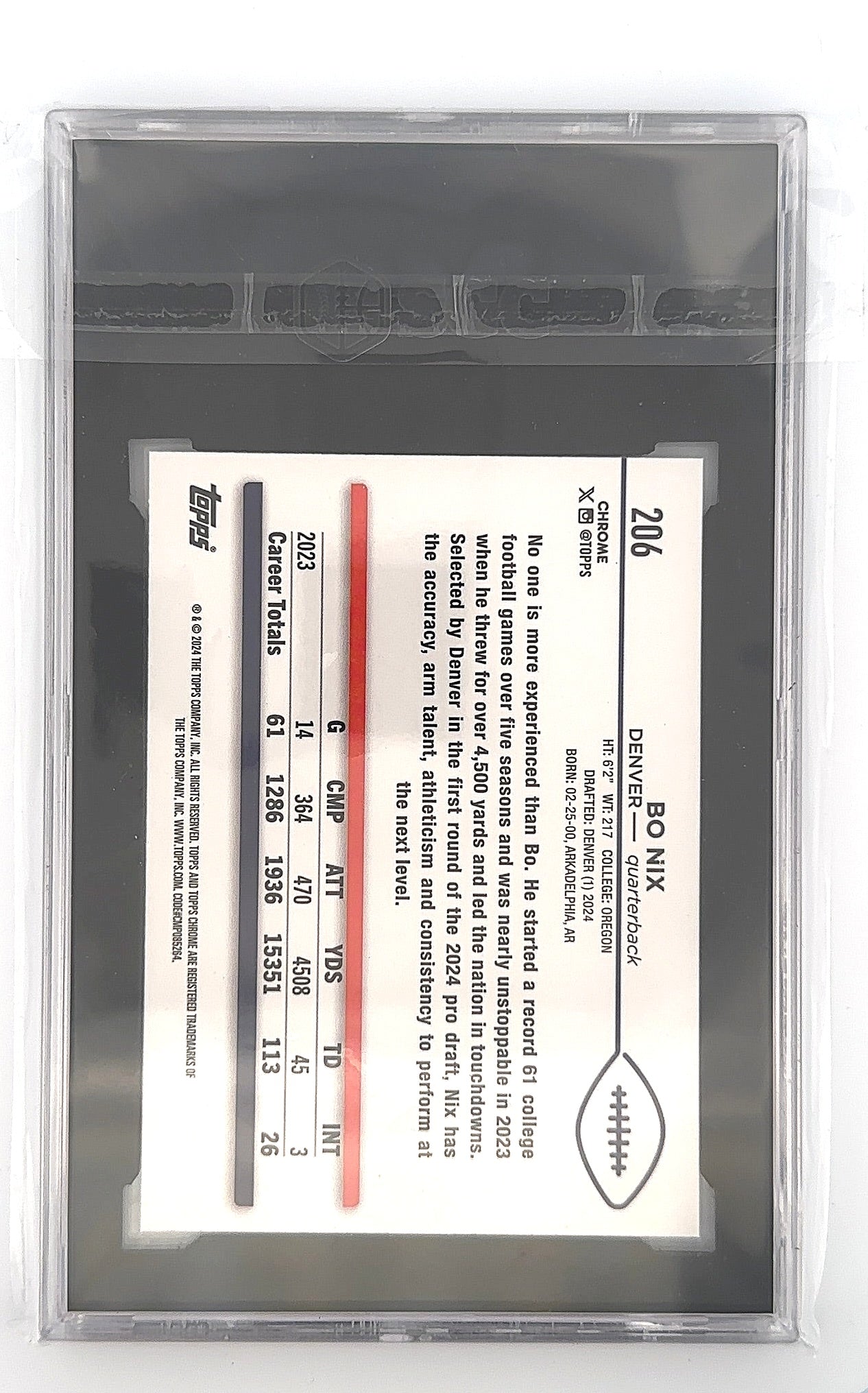 2024 Topps Chrome Bo Nix [Sepia Refractor] #206 RC SGC 10 — back
