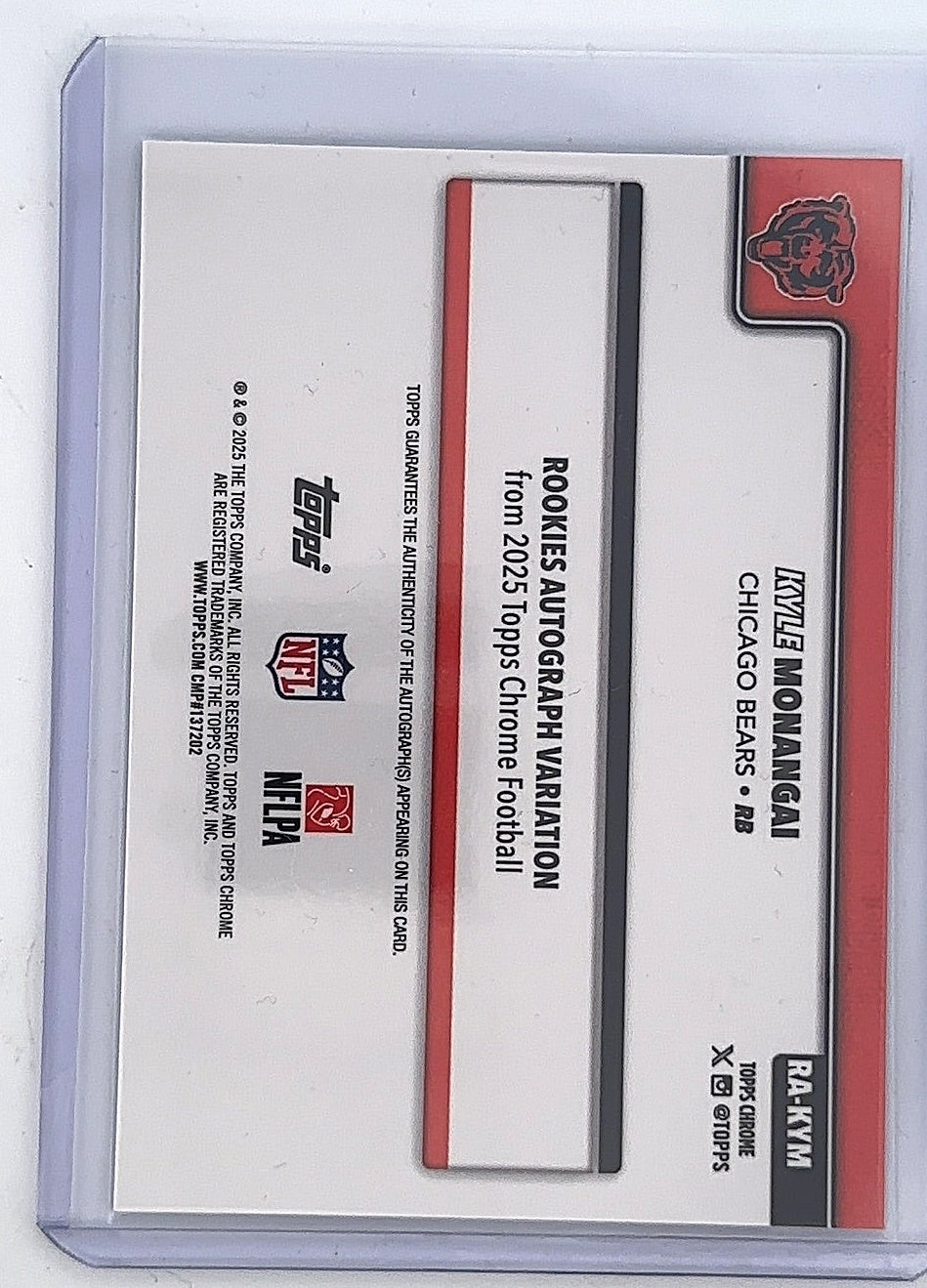 Kyle Monangai 218/299 rookie autograph — back