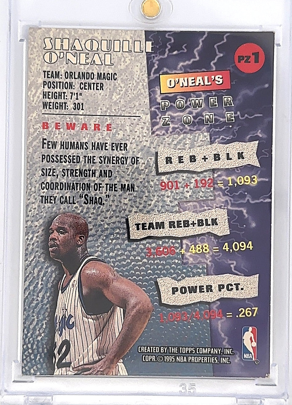 1995 Stadium Club Power Zone Shaquille O'Neal #PZ1 [DAMAGED] — back