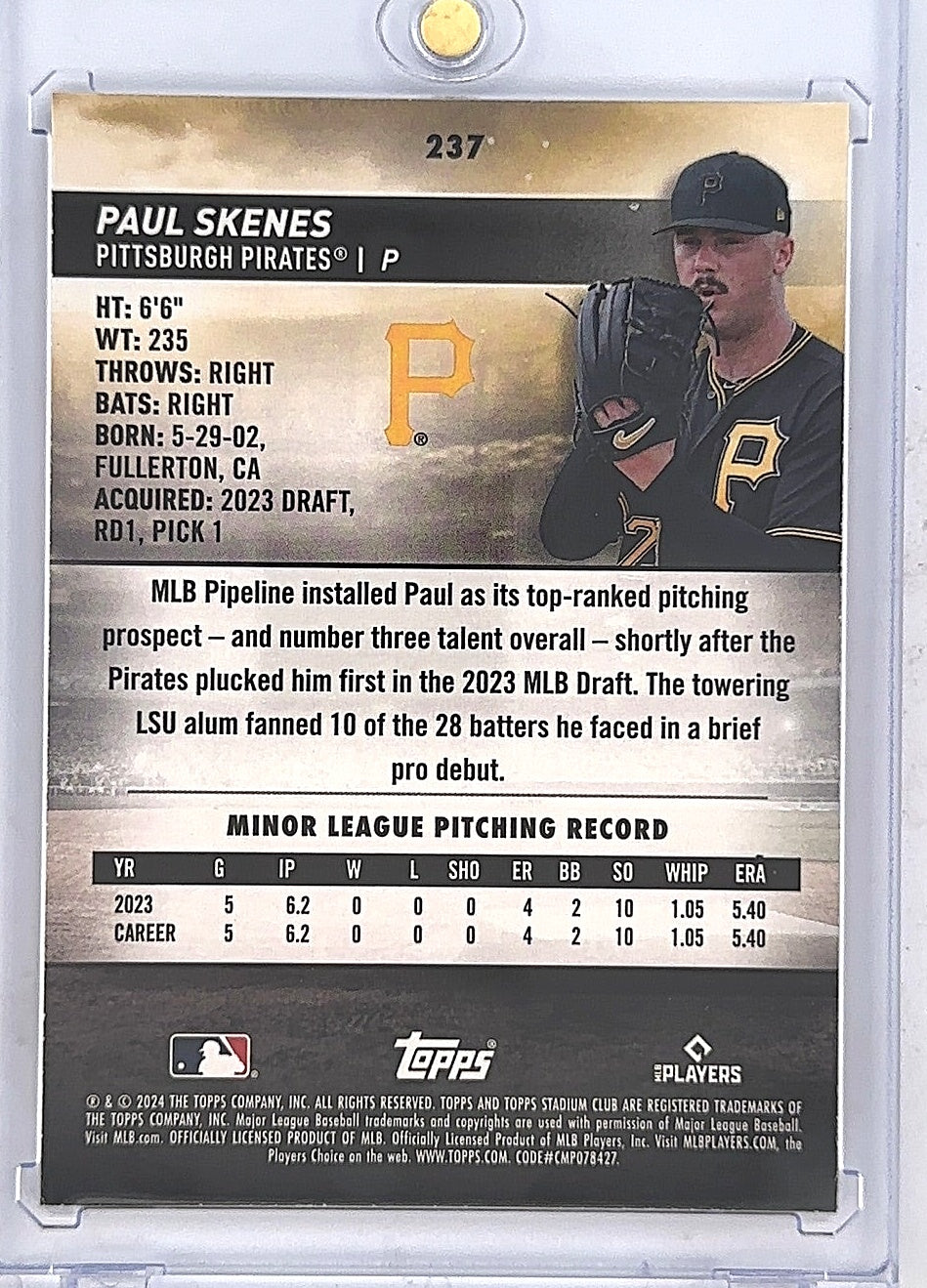 2024 Topps Stadium Club Paul Skenes [Green] #237 — back