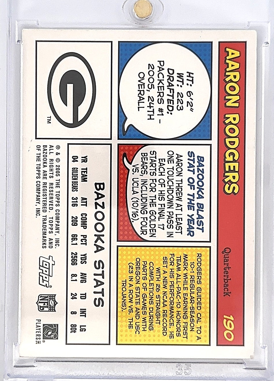 2005 Bazooka Aaron Rodgers #190 [DAMAGED] — back