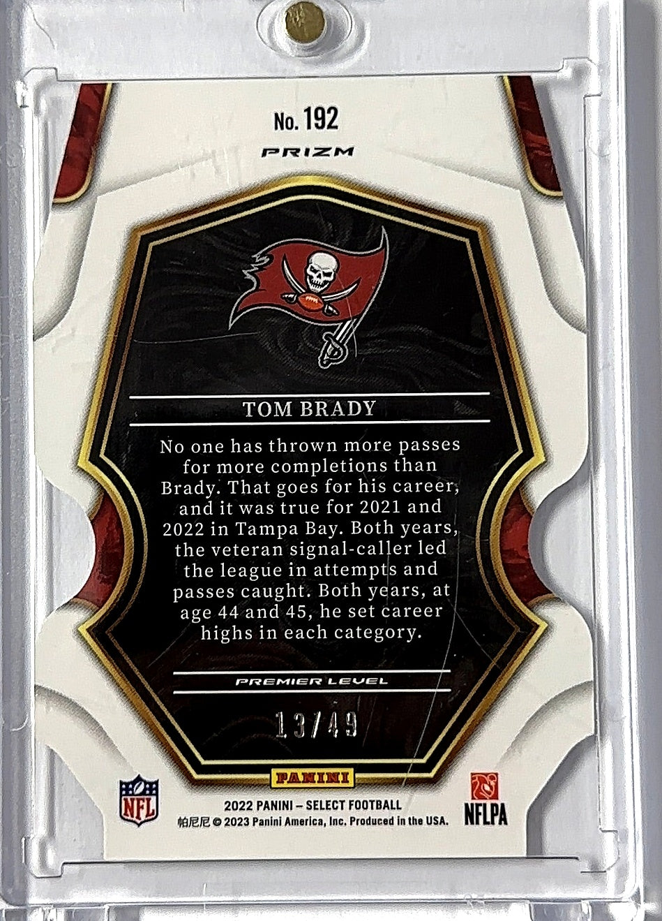 2022 Panini Select Tom Brady /49 [White Die Cut] #192 — back