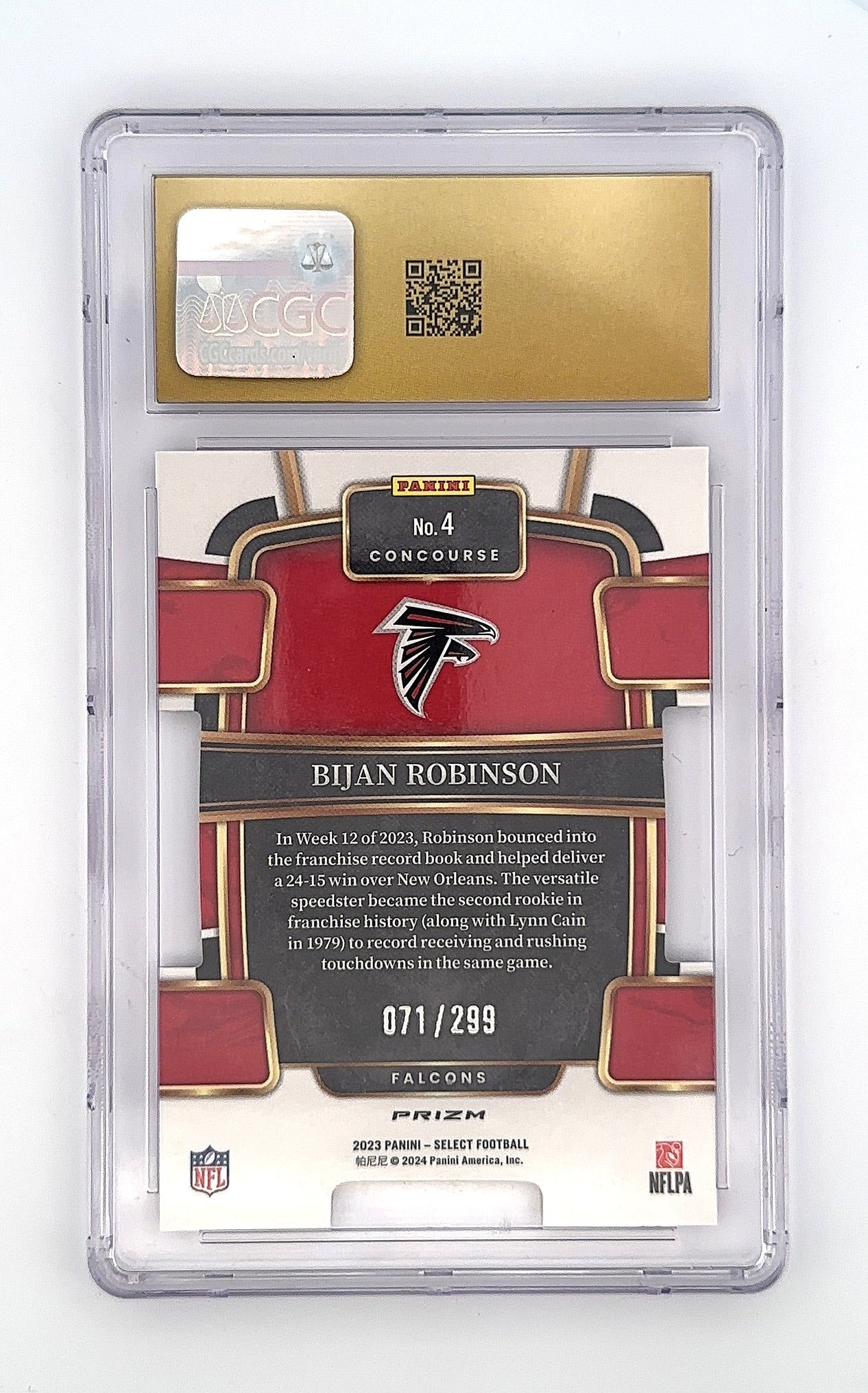 2023 Panini Select Bijan Robinson [Copper Prizm Die-Cut] #4 CGC 10 — back
