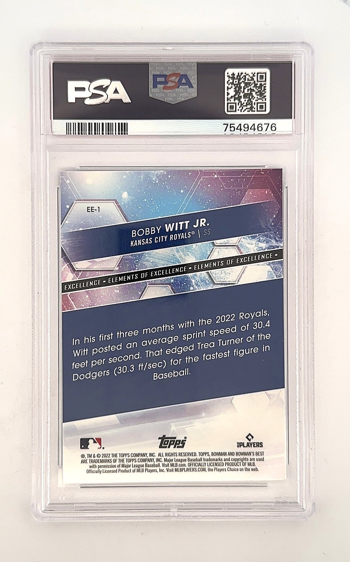 Bobby Witt Jr. 2022 Bowmans Best Elements of Excellence PSA GEM MT 10 — back