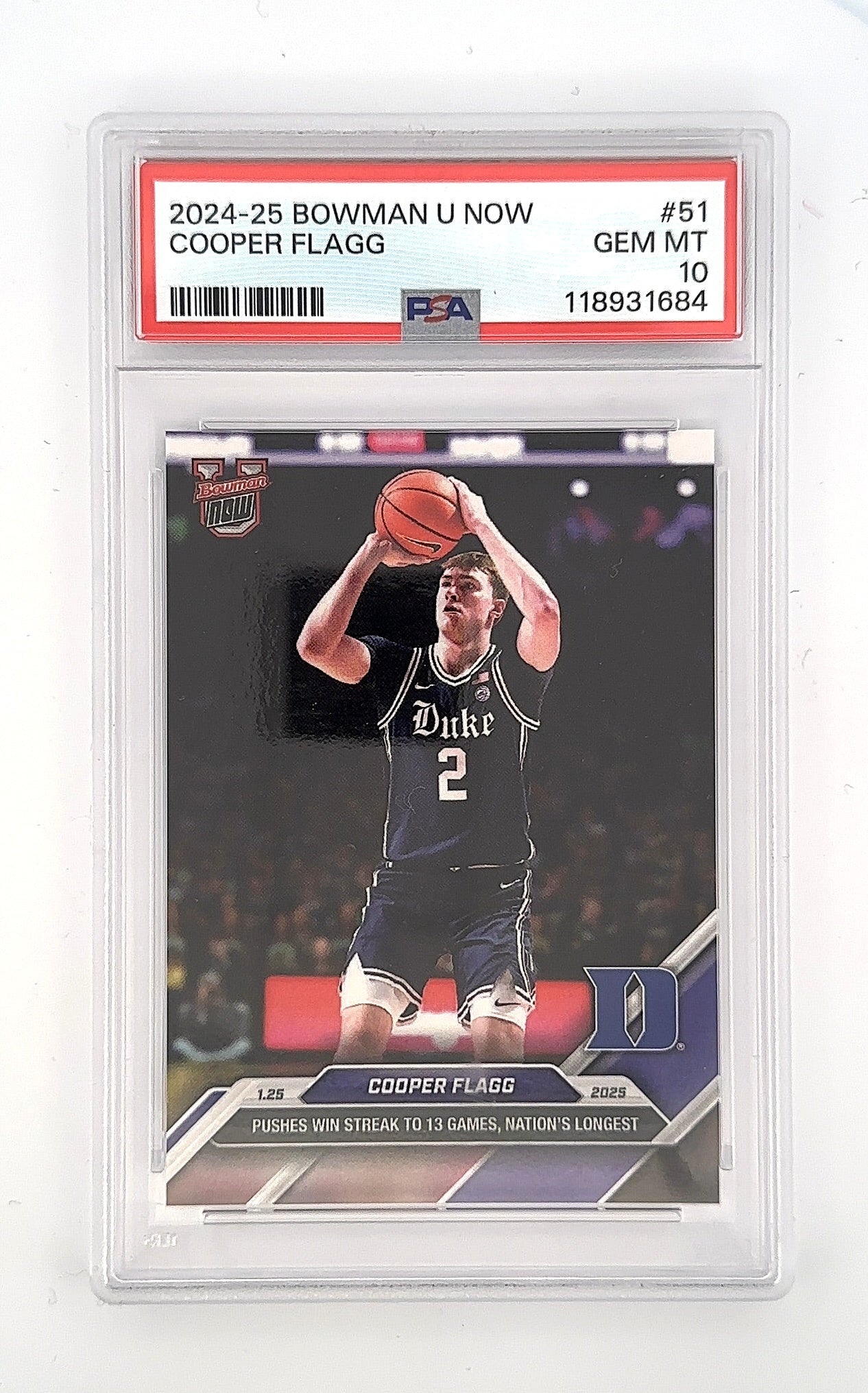 2024-25 Cooper Flagg Bowman U Now #51 PSA GEM MT 10 — front