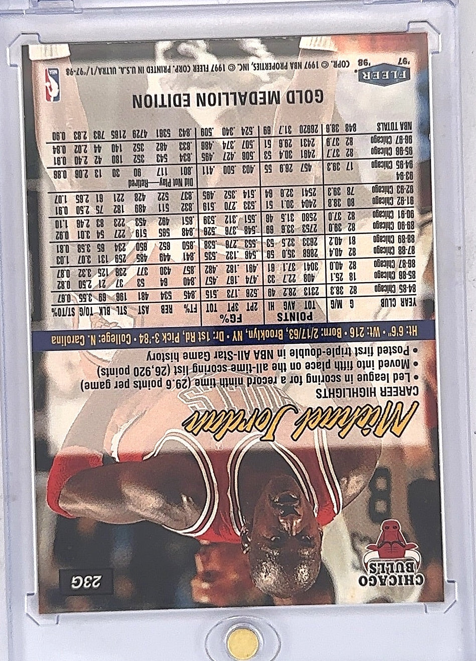 DAMAGED Michael Jordan Ultra Gold Medallion #23G — back