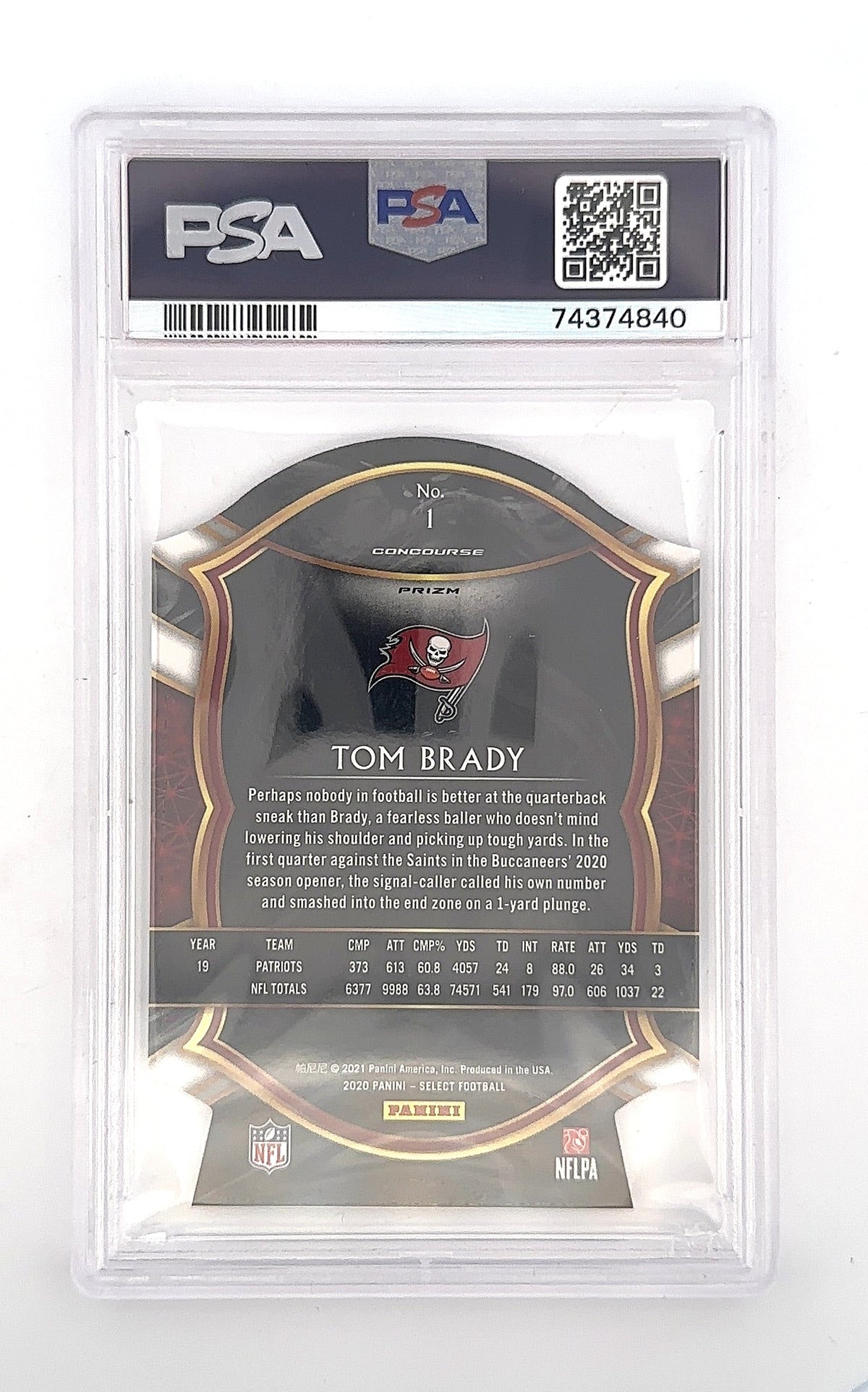 2020 Panini Select Tom Brady [Tri Color Prizm Die Cut] #1 PSA 9 — back