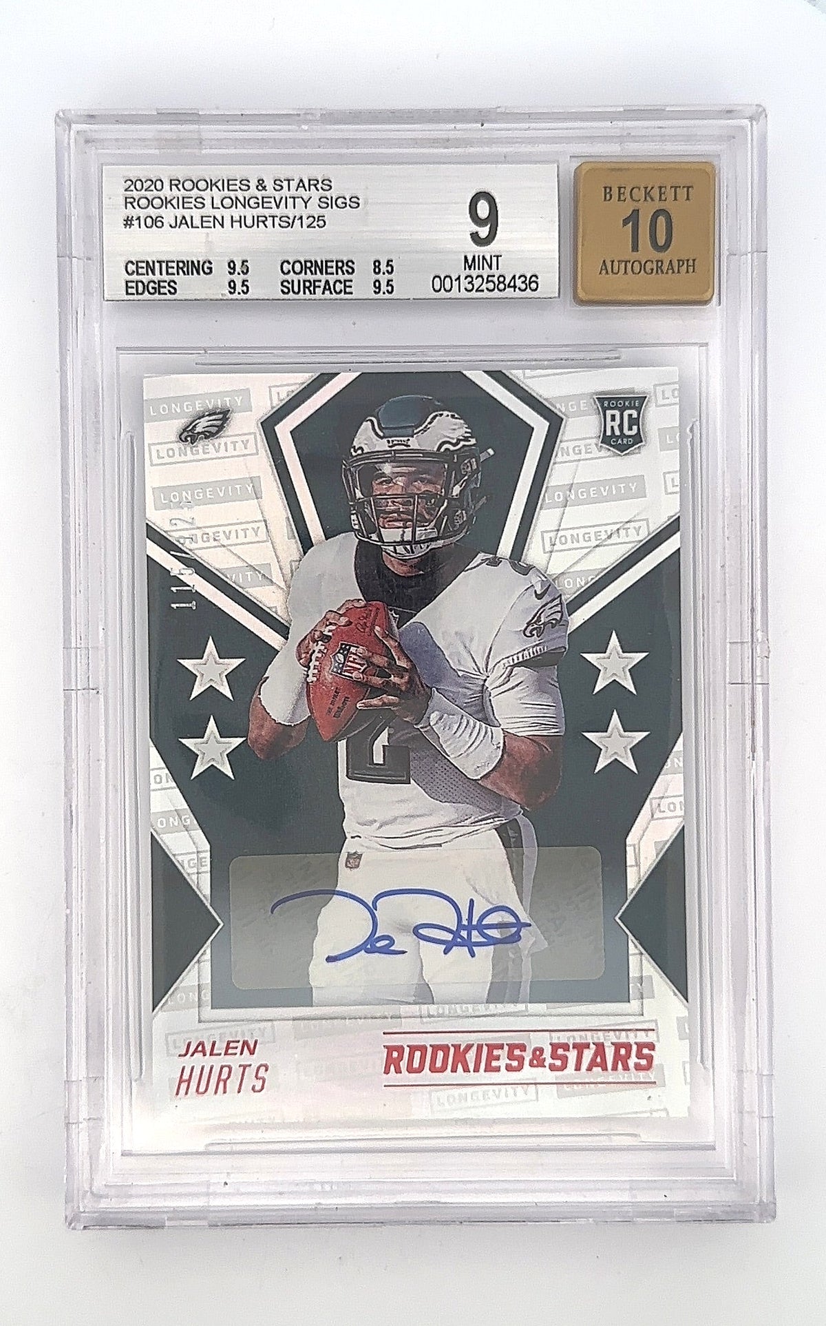 Jalen Hurts Rookies & Stars 2020 Signatures BGS MINT 9 — front