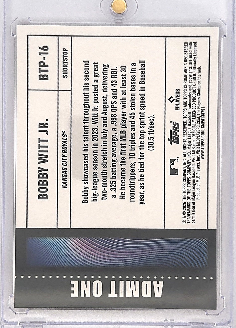 2026 Topps Chrome Big Ticket Players Bobby Witt Jr. [Red Wave Refractor] #BTP-16 — back