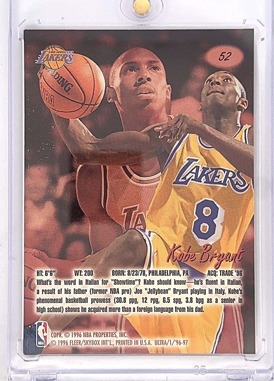 1996 Ultra Kobe Bryant Rookie #52 [Surface Imperfection-Check Corners] — back
