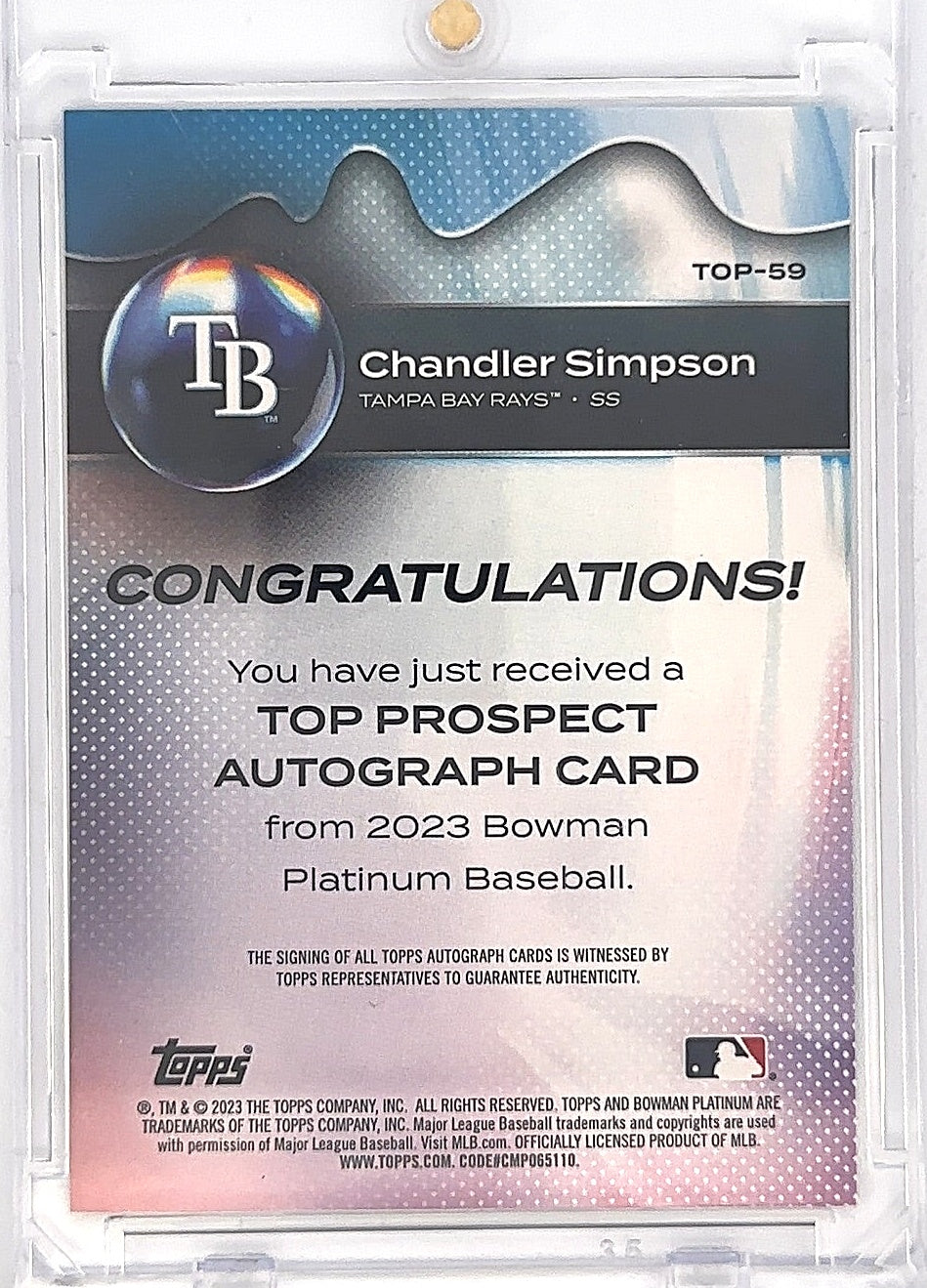 Chandler Simpson 2023 Topps Prospect Autograph — back