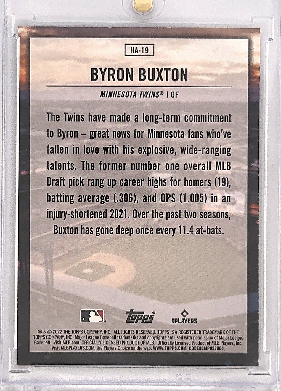 2022 Topps Home Field Advantage Byron Buxton #HA-19 — back