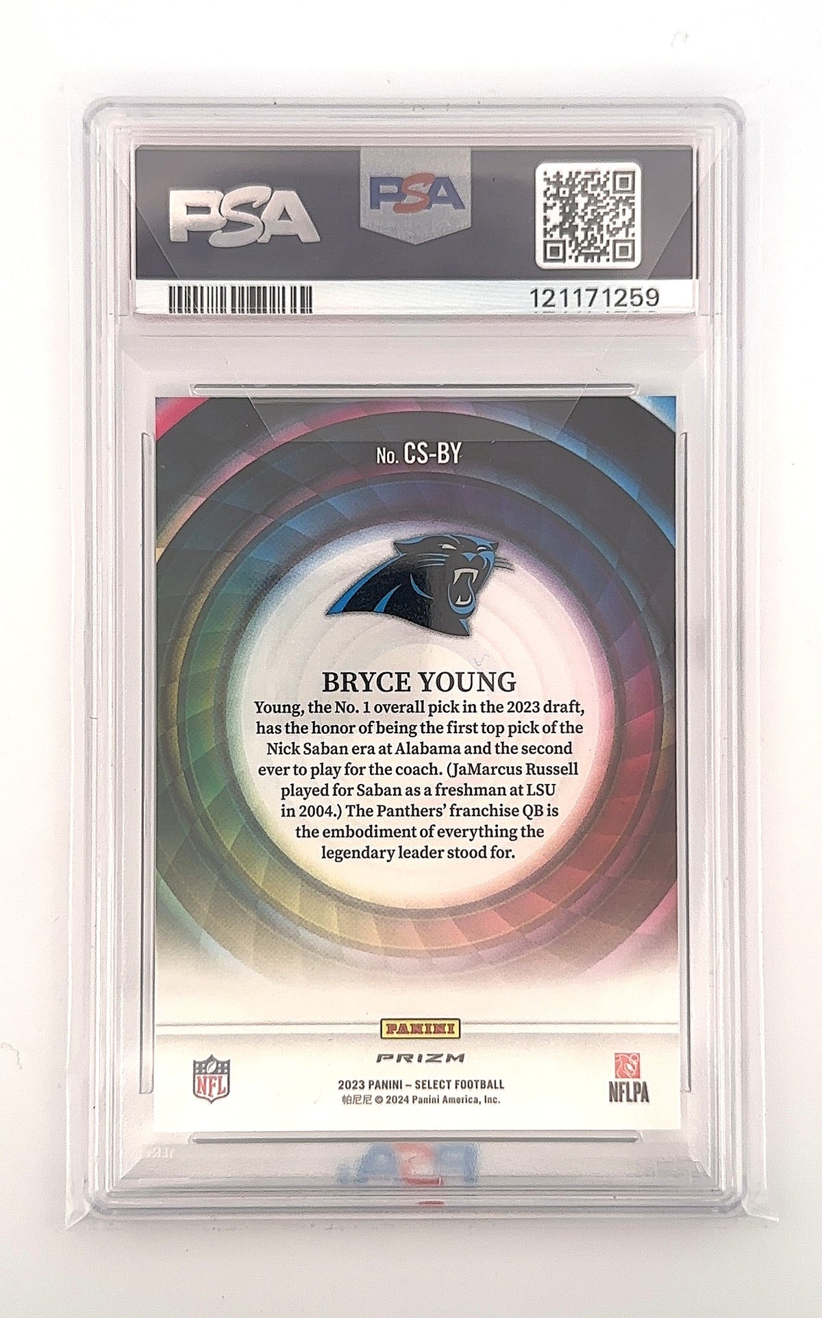 2023 Panini Select Color Wheel Bryce Young #CS-BY PSA 9 — back
