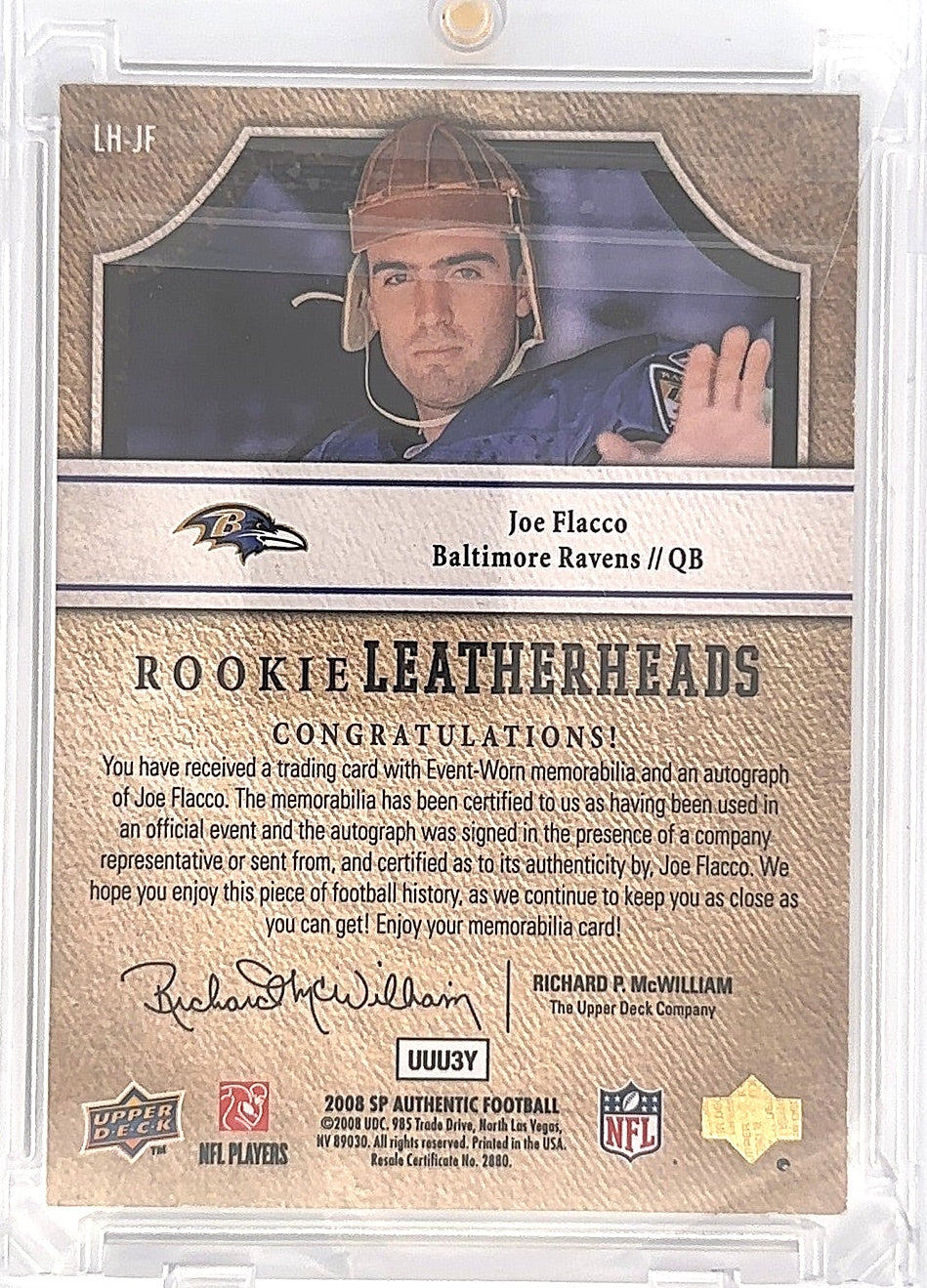 Joe Flacco Rookie Leatherheads 121/150 — back