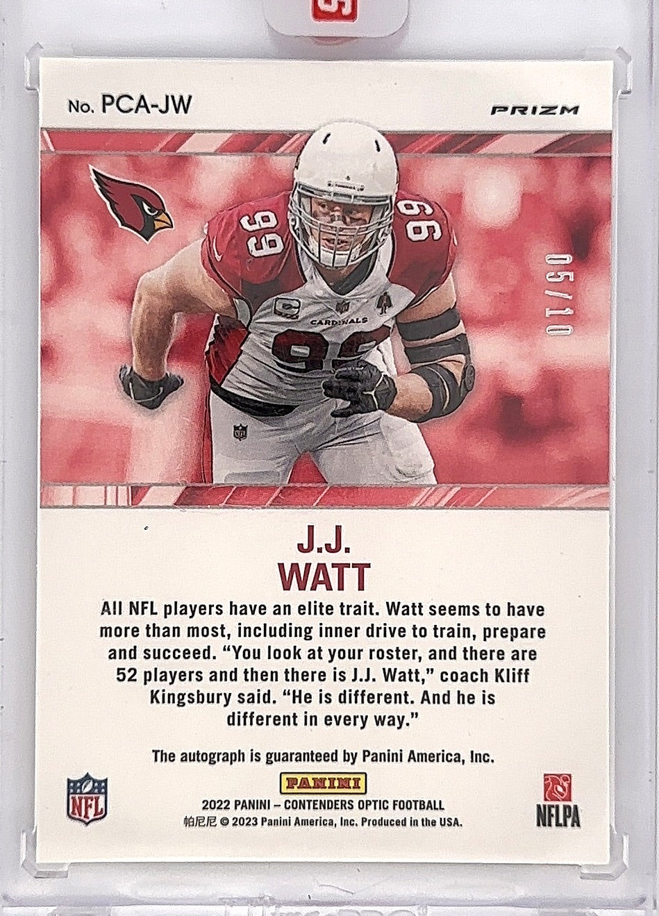 2022 Panini Contenders Optic Perennial Autographs J.J. Watt [Gold] #PCA-JW — back