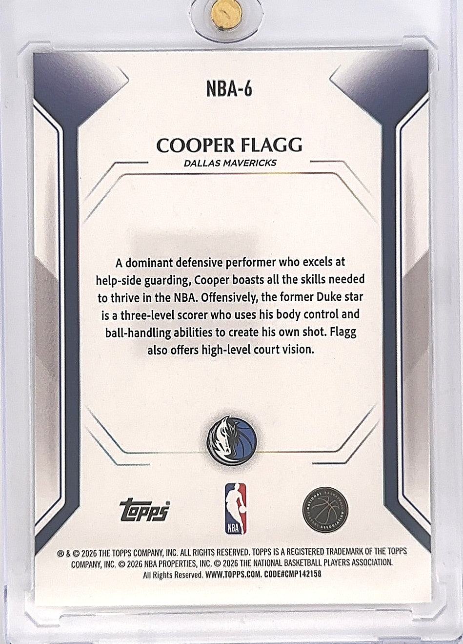 2026 Topps Collectors Kit Cooper Flagg #NBA-6 — back
