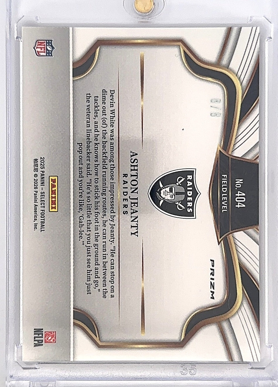 2025 Panini Select Ashton Jeanty [Lucky Envelope] #404 — back