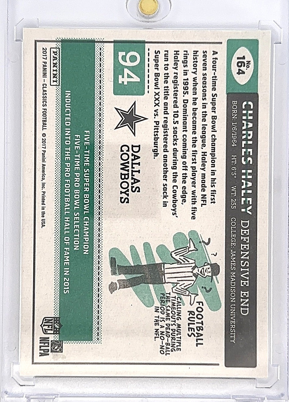 2017 Panini Classics 4/5 Charles Haley  #164 — back