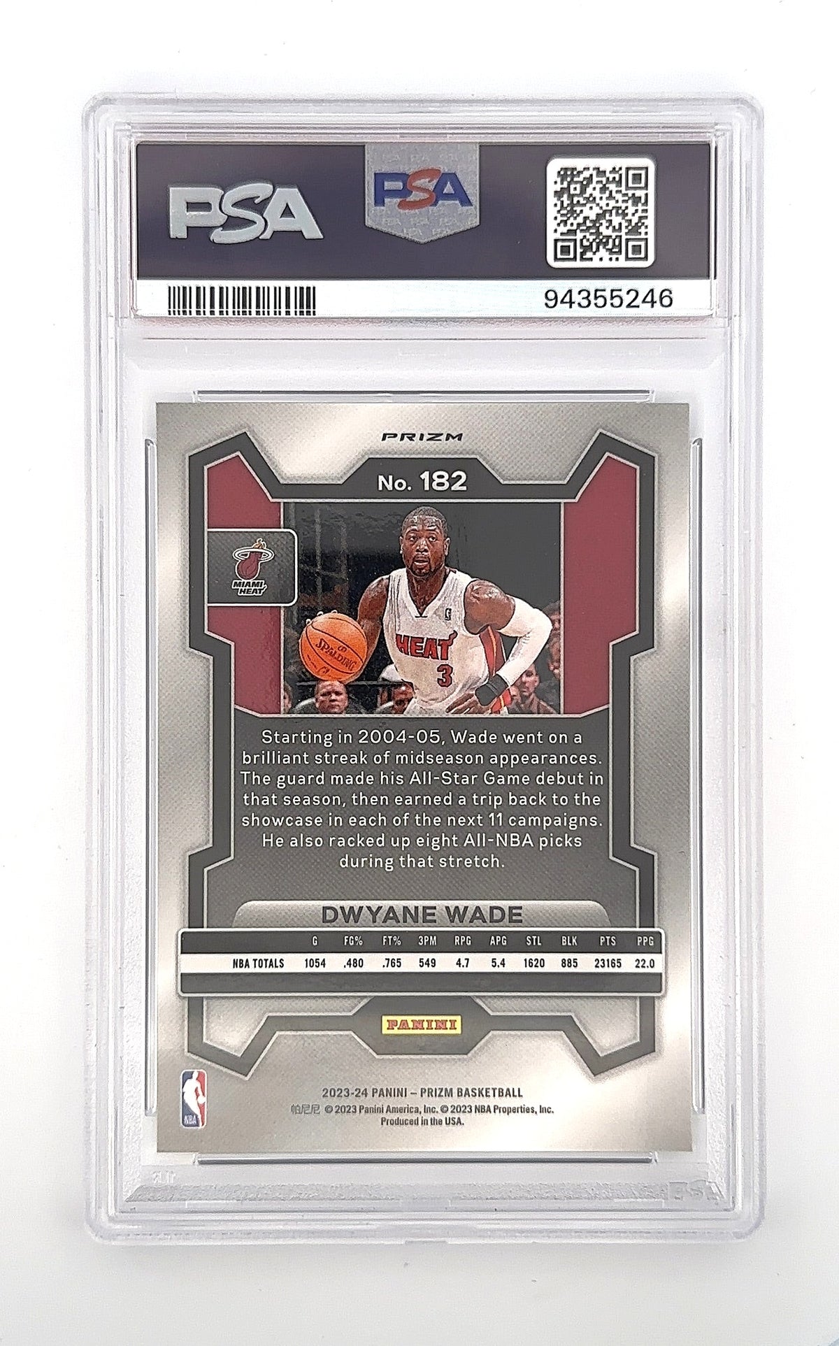 2023 Panini Prizm Dwyane Wade [White Sparkle] #182 PSA 9 — back