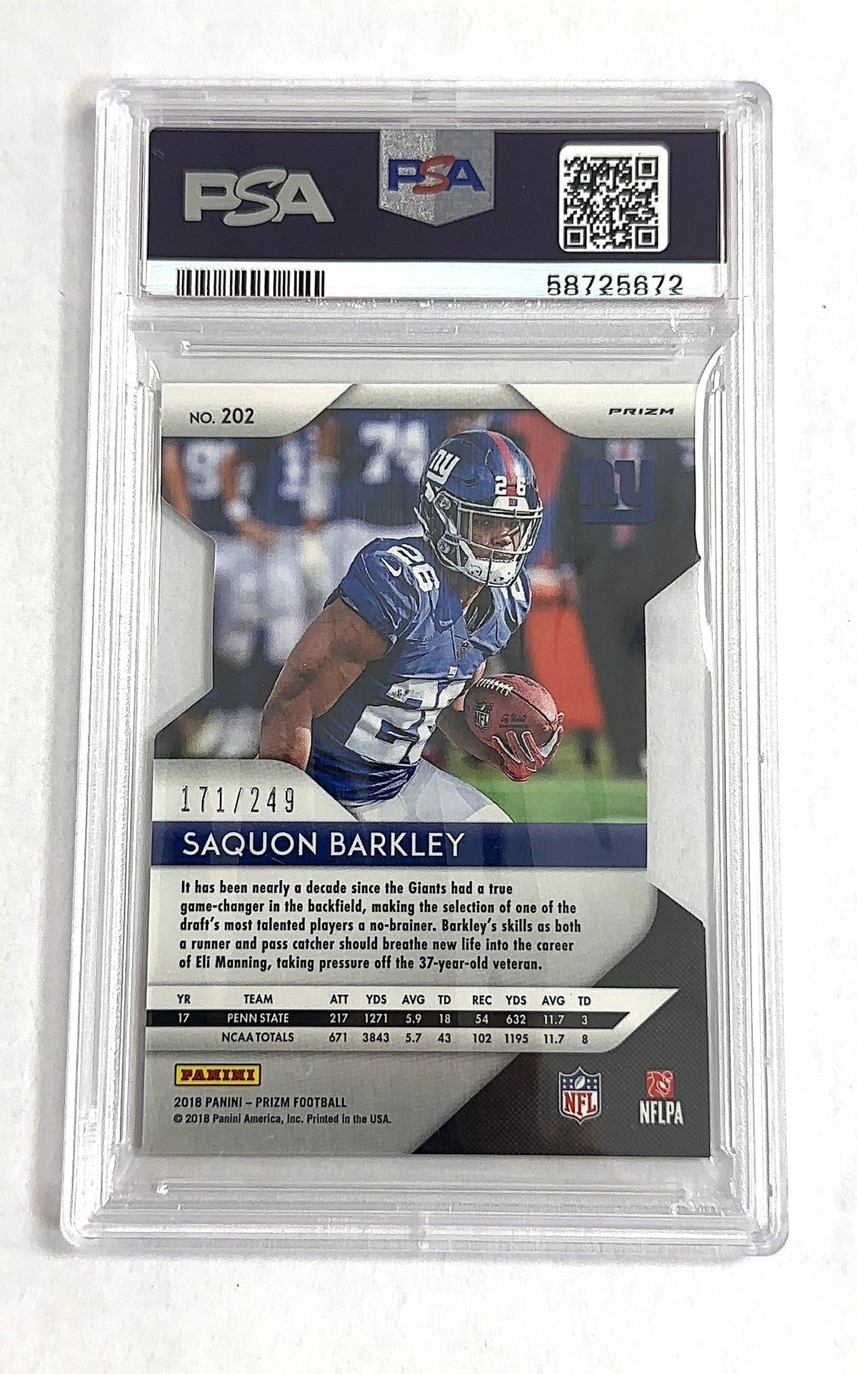 2018 Panini Prizm Saquon Barkley [Orange Prizm] #202 PSA 9 — back