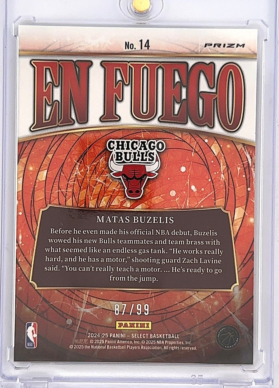 2024 Panini Select En Fuego Matas Buzelis [Red Prizm] #14 — back