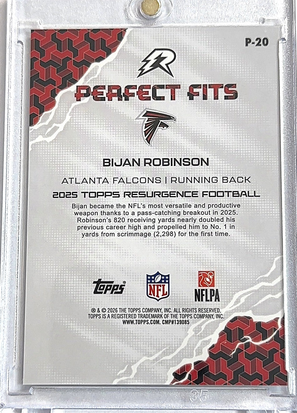 2025 Topps Resurgence Perfect Fit Bijan Robinson #P-20 — back