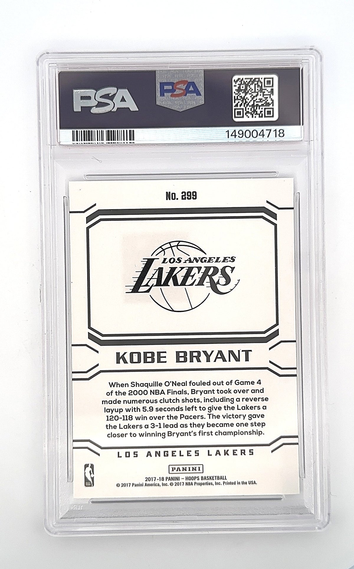 2017 Panini Hoops Kobe Bryant #299 PSA 10 — back