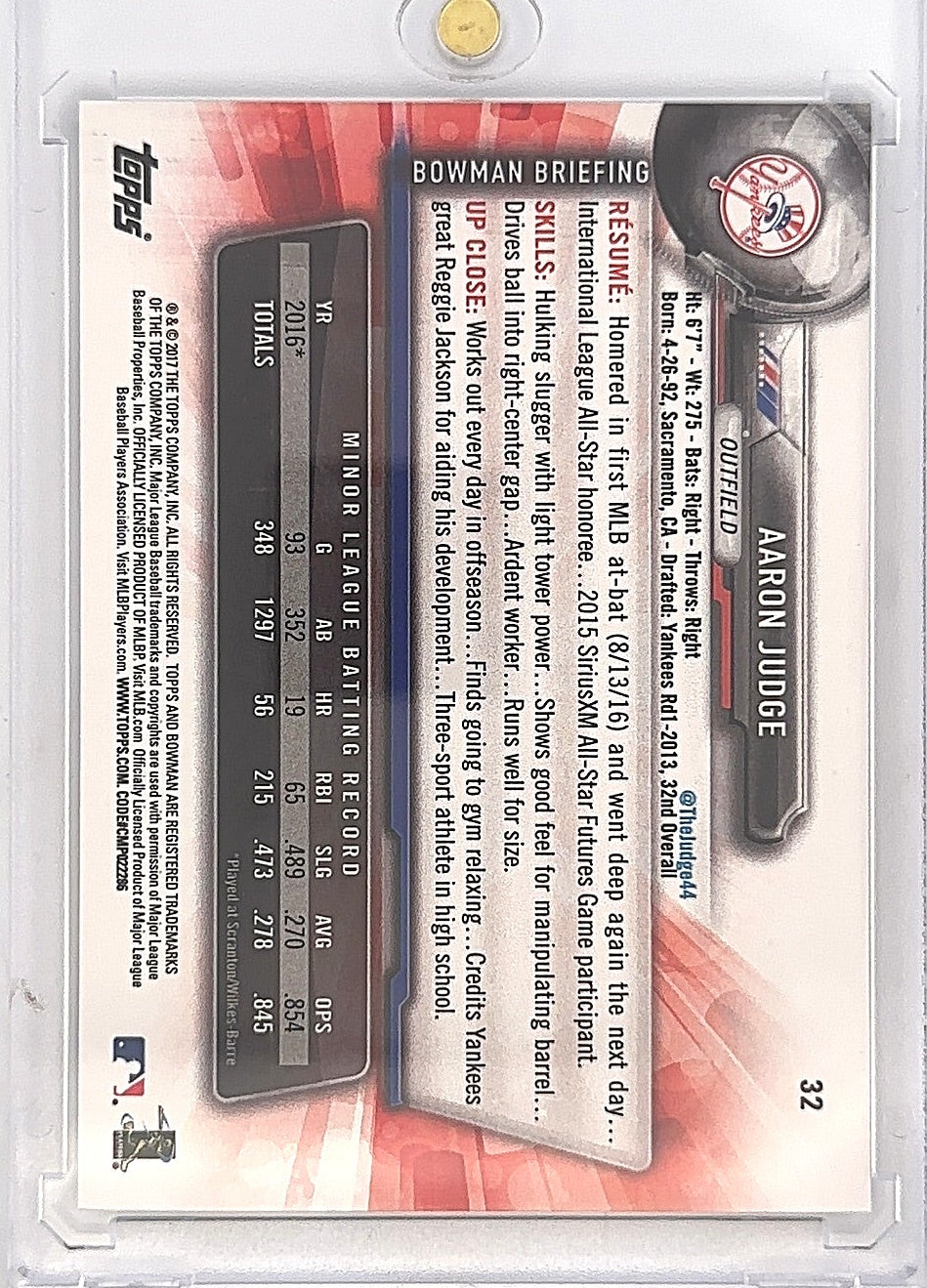 2017 Bowman Aaron Judge #32 — back