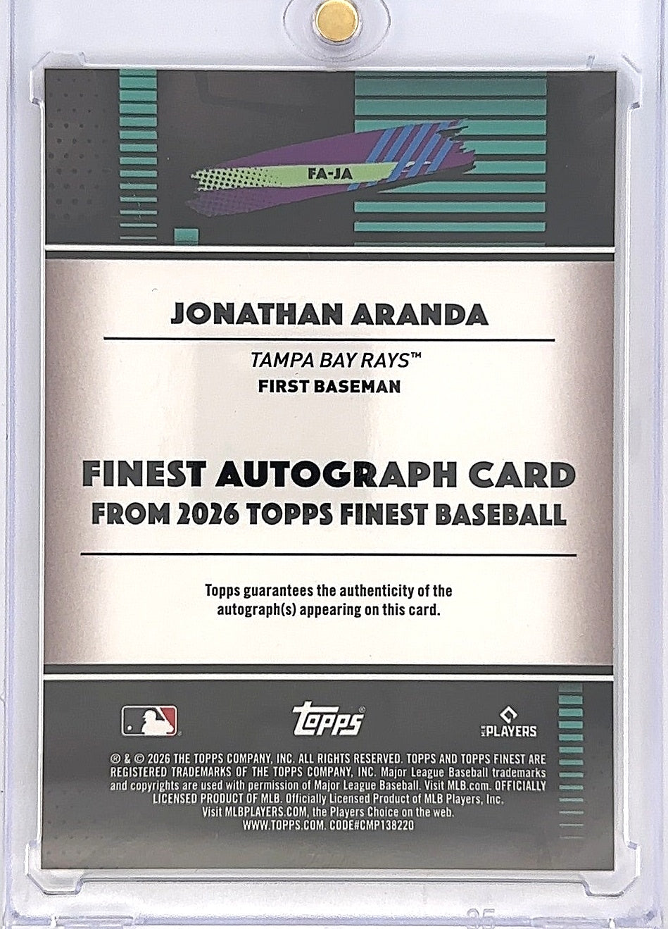 2023 Topps Finest Autographs Jonathan Aranda [Green] #FA-JA — back