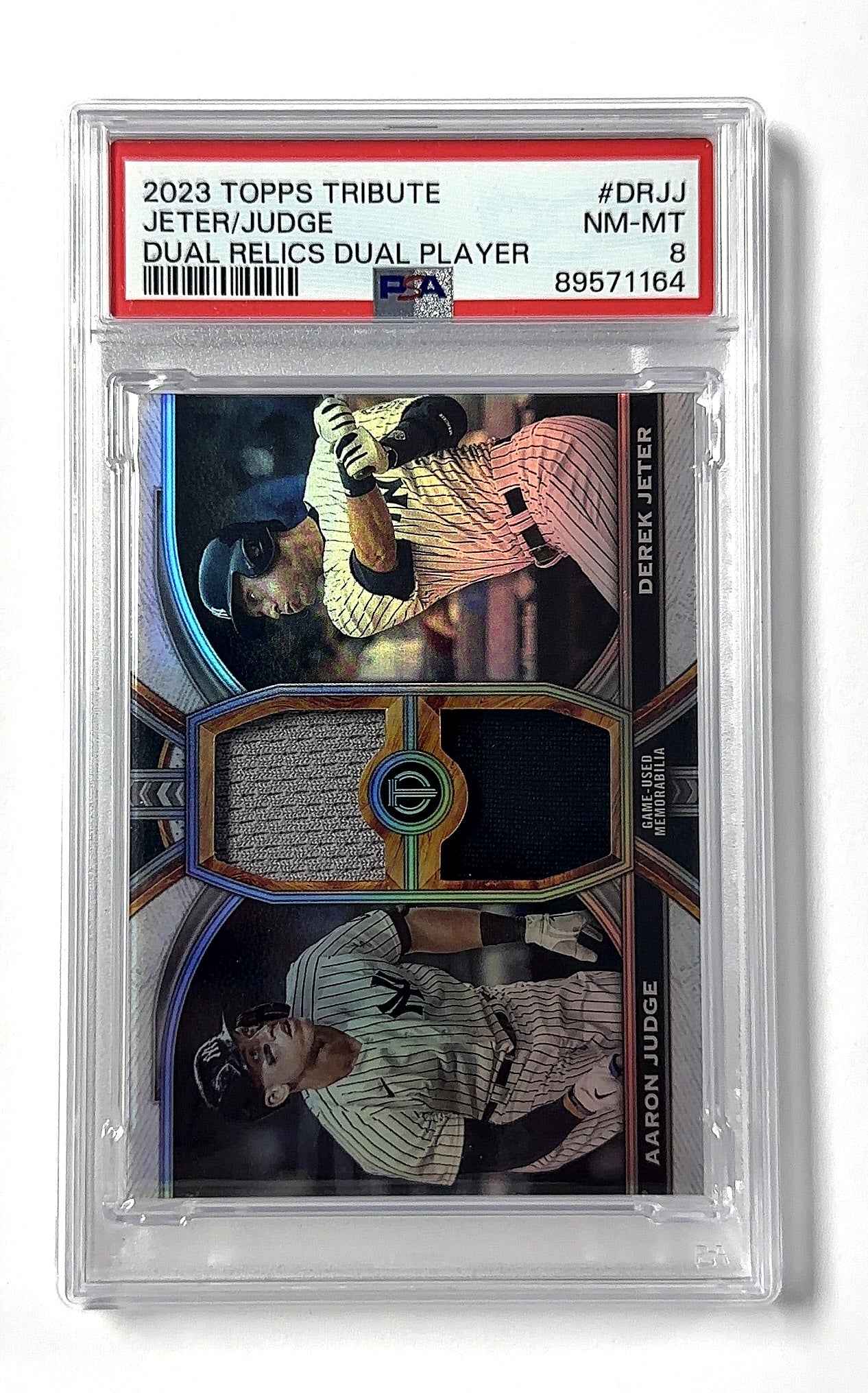 Derek Jeter / Aaron Judge Tribute Dual Relics Dual Player PSA 8 — front