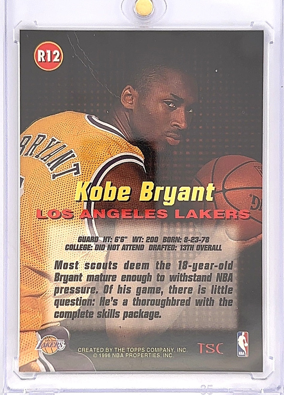 1996 Stadium Club Rookies Kobe Bryant #R12 — back