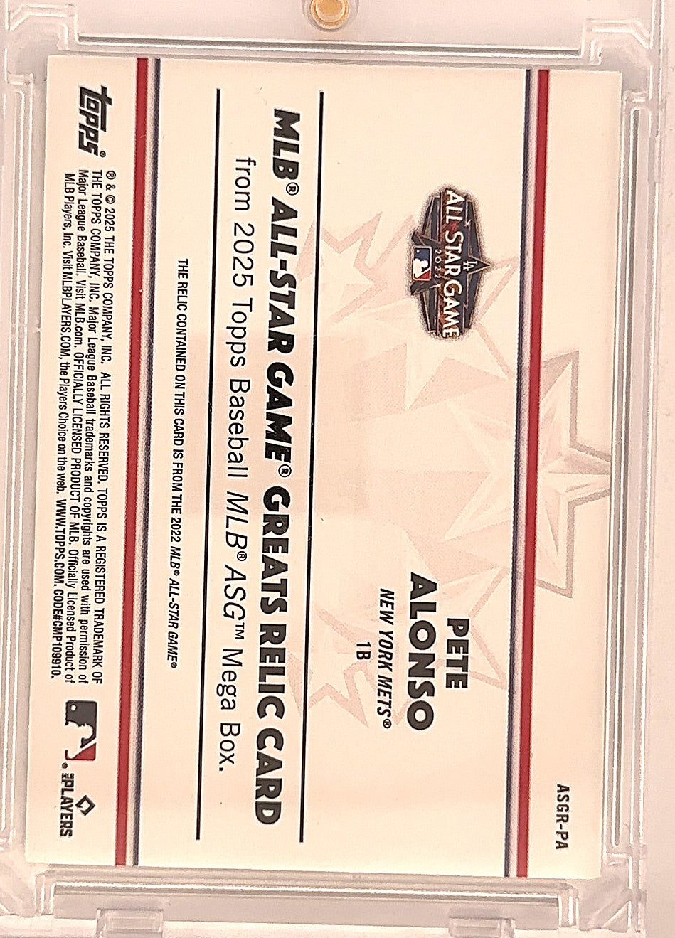 Alonso All-Star Game Greats Patch /10 — back