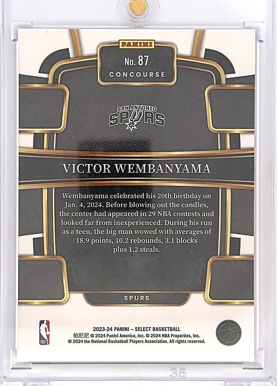 2023 Panini Select Victor Wembanyama [Blue] #87 — back