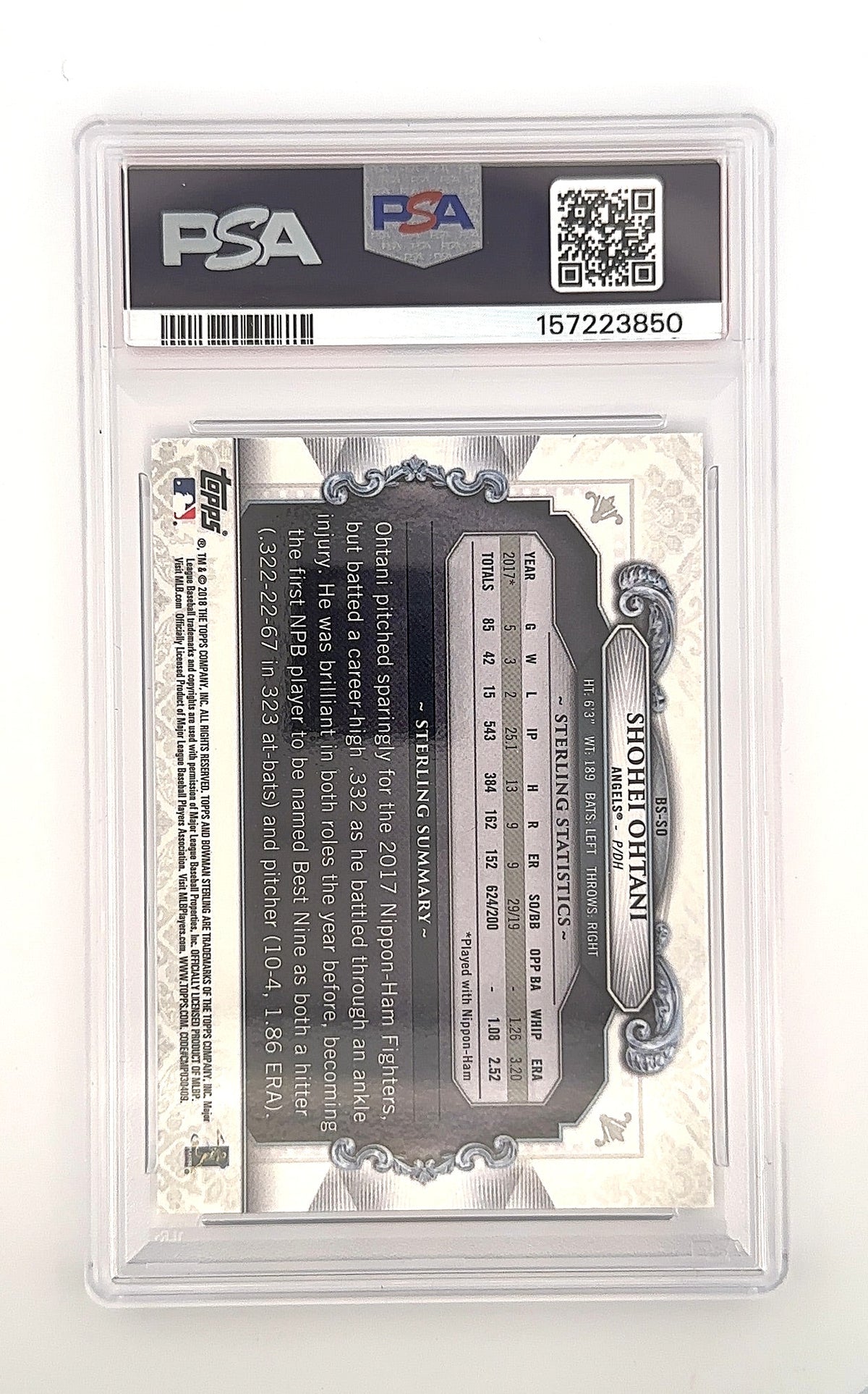 2018 Bowman Chrome Sterling Continuity Shohei Ohtani #BS-SO PSA 10 — back
