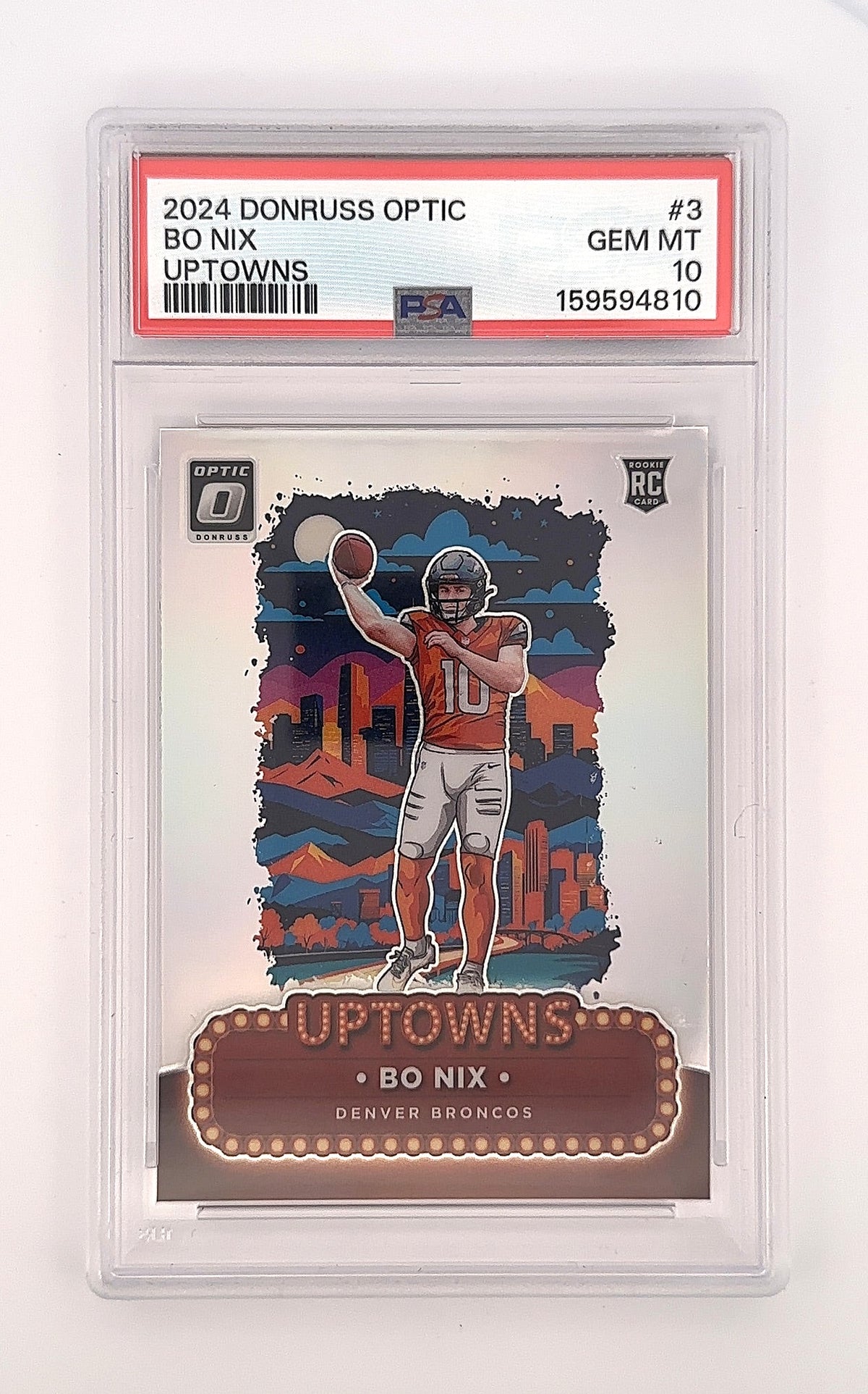 2024 Panini Donruss Optic Uptowns Bo Nix #3 RC PSA 10 — front