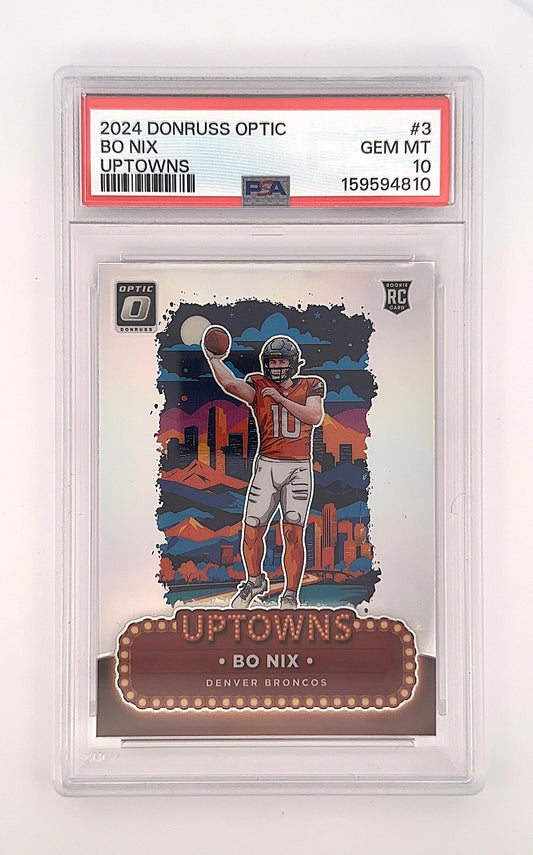 2024 Panini Donruss Optic Uptowns Bo Nix #3 RC PSA 10 — front