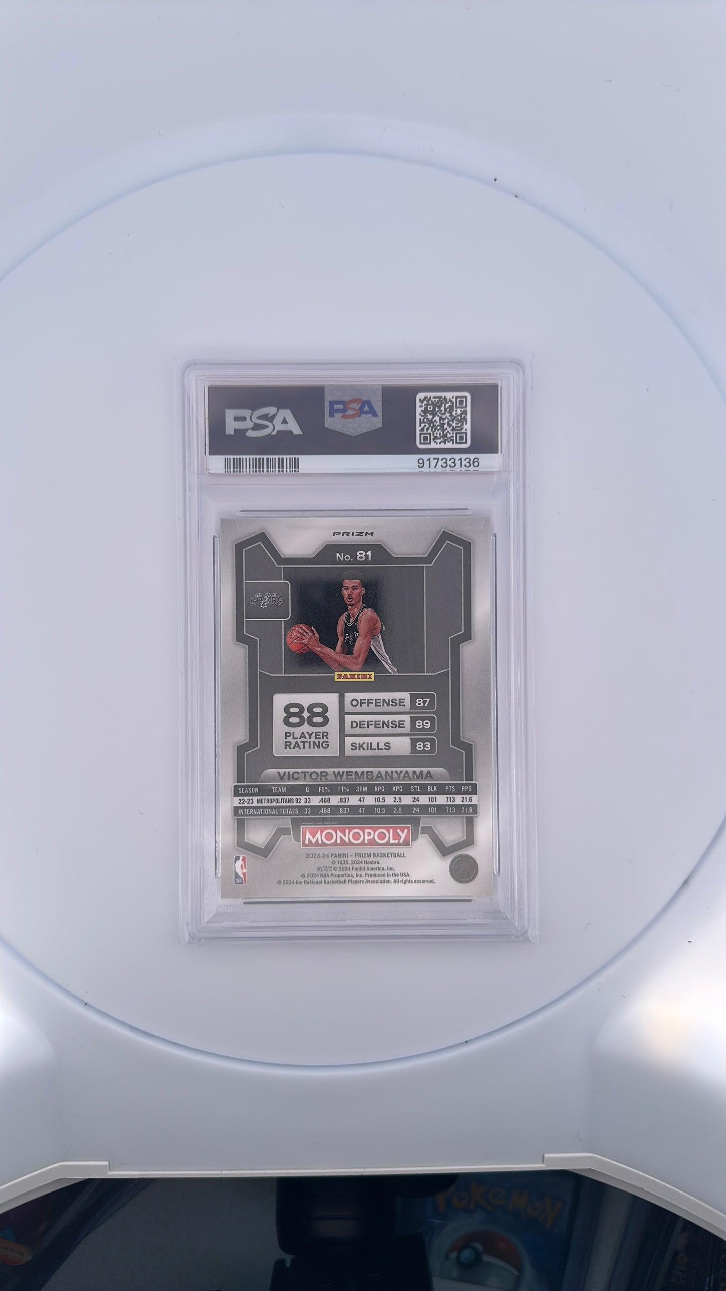 Victor Wembanyama 2023 Monopoly RC Purple Prizm Monopoly — back