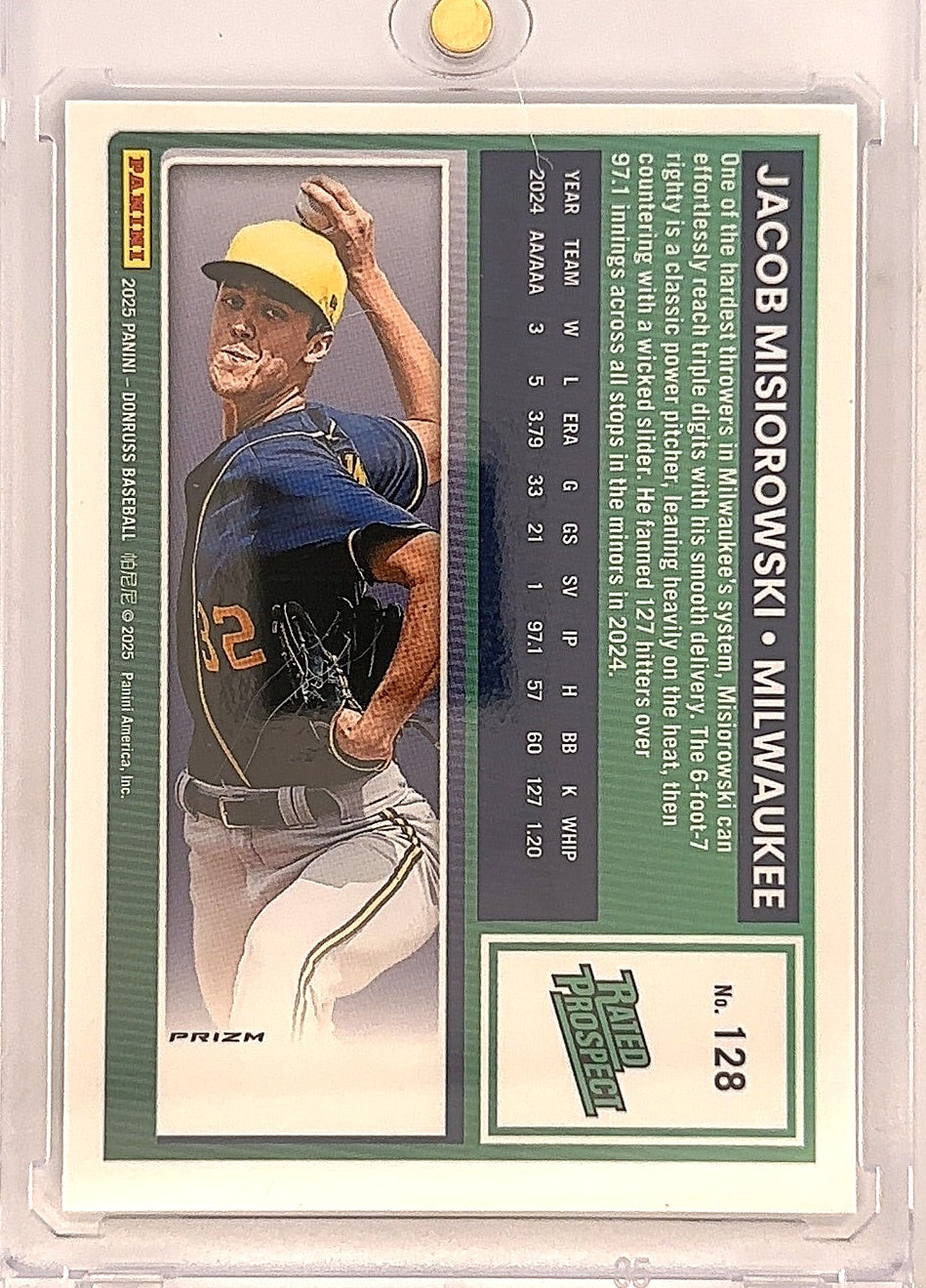 2025 Panini Donruss Jacob Misiorowski [Blue Velocity Optic] #128 — back