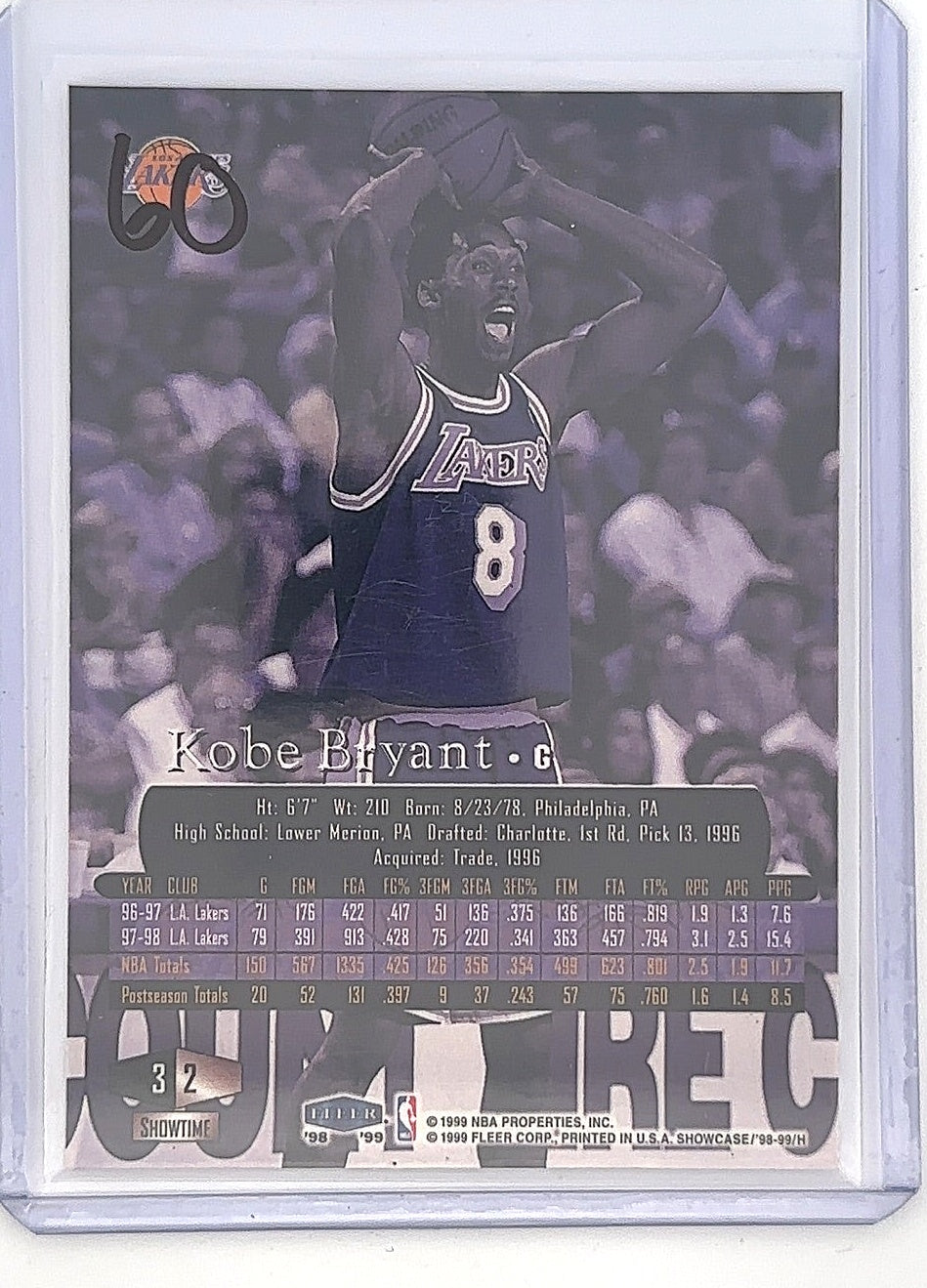 1999 Flair Showcase Kobe Bryant #32 — back